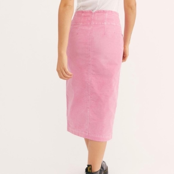 Free People I want it All Micro Corduroy Pink Midi Pencil Skirt W Zipper Front - Picture 2 of 6